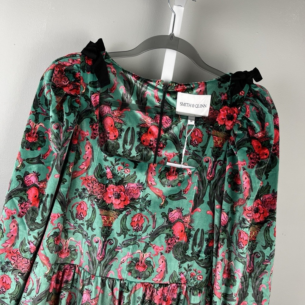 Smith & Quinn Natalie Dress Womens M Fruit Cake Green Pink Velvet Floral NWT